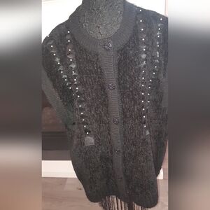 Vintage Chic Black Women's Vest with Embellishments In Good Pre-loved Condition